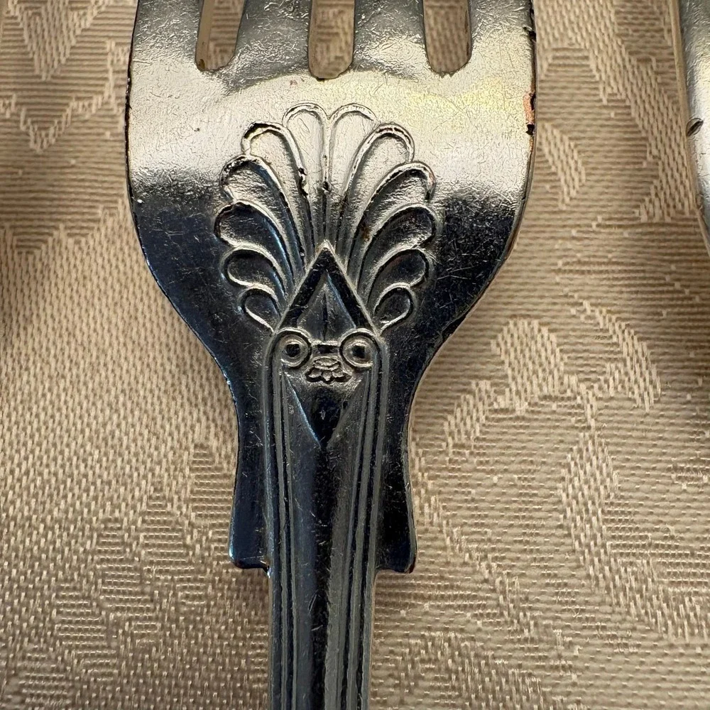 WWII US Navy Officer's Mess Silverplate Flatware 6pc Kings Design USN 1940s